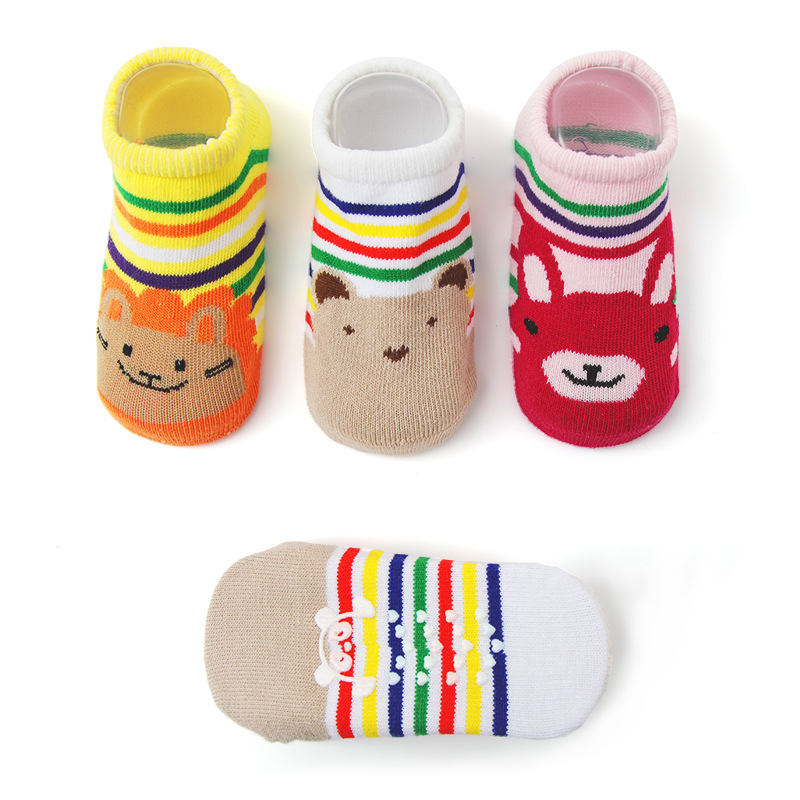 Colored striped baby sock with anti-slip