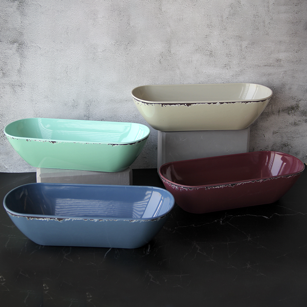 SEBEST SEBEST large melamine salad serving bowl rustic style oval shap 14 inch