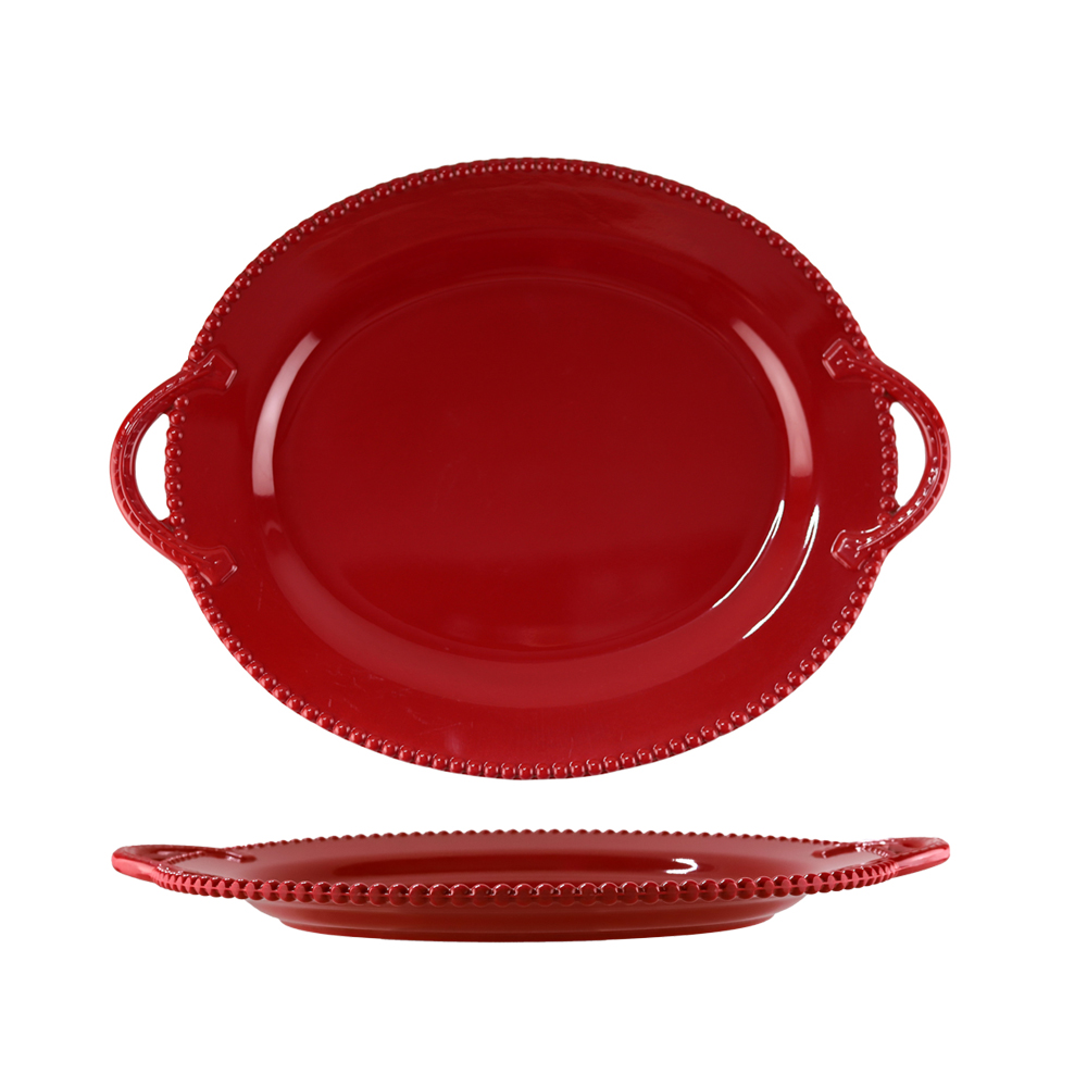 SEBEST New design red oval melamine plate with handle