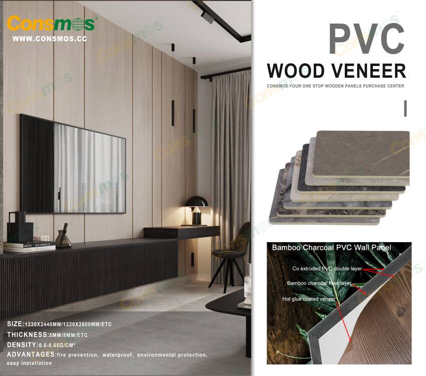 Bamboo Charcoal PVC Wood Veneer Panel Interior Decoration Material