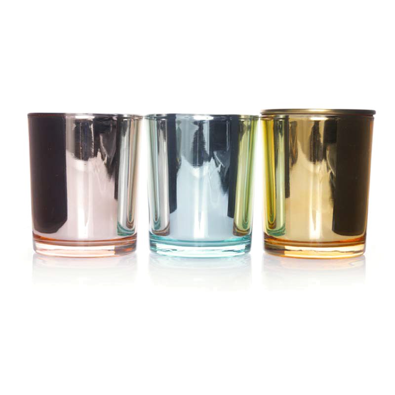 Wholesale Electroplated Empty Spout Big Sublimation Round Bottom glass Nordic Candle Jar