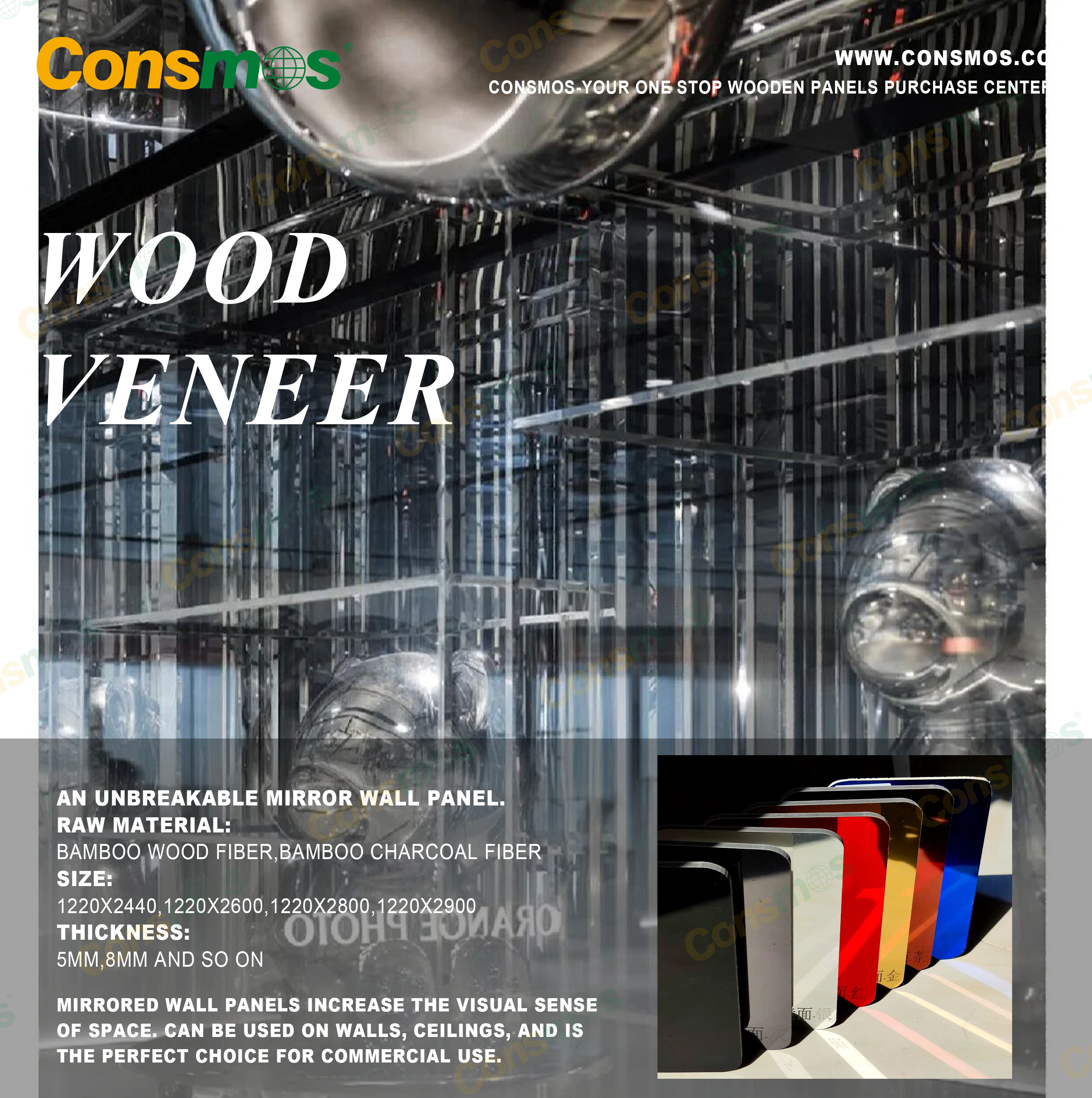 Bamboo Charcoal PVC Wood Veneer Panel Interior Decoration Material