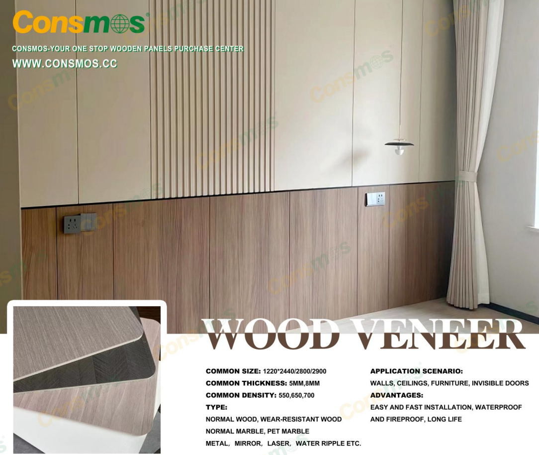 Bamboo Charcoal PVC Wood Veneer Panel Interior Decoration Material