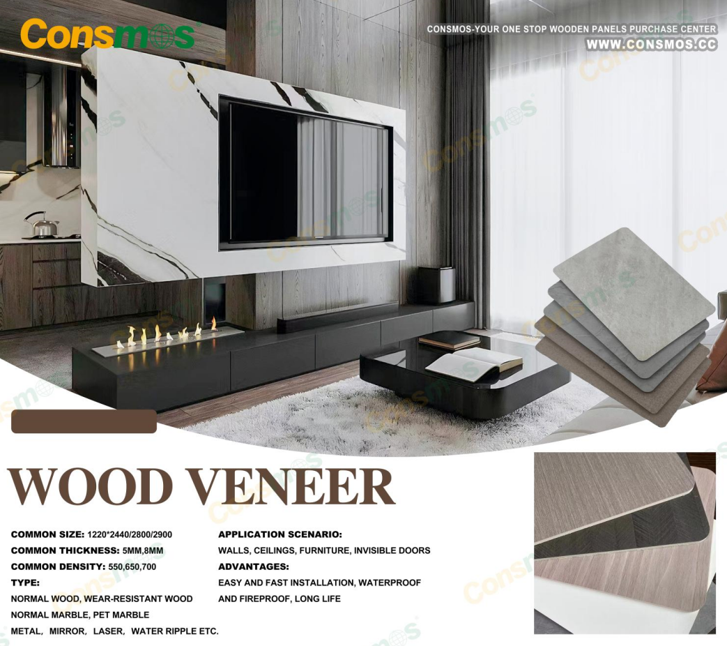 Bamboo Charcoal PVC Wood Veneer Panel Interior Decoration Material