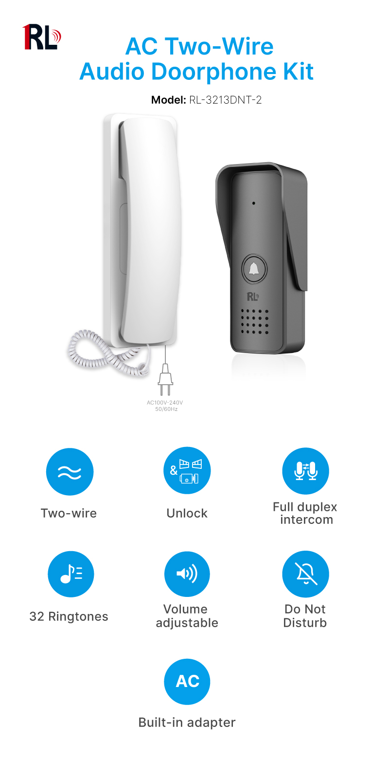 Two-wire Audio Intercom Kit