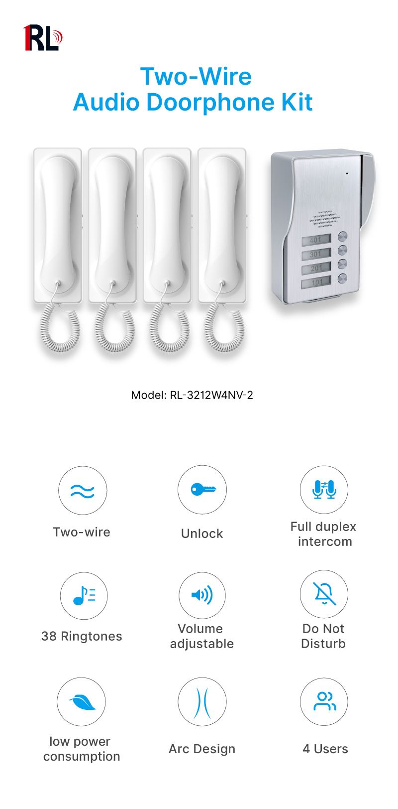 Two-wire Audio Doorphone Kit