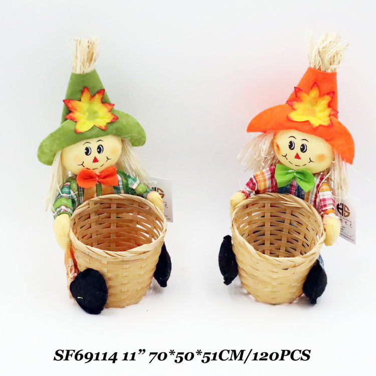 11 Inch Garden Fall Havest Scarecrow Witch Basket Sitting Decoration