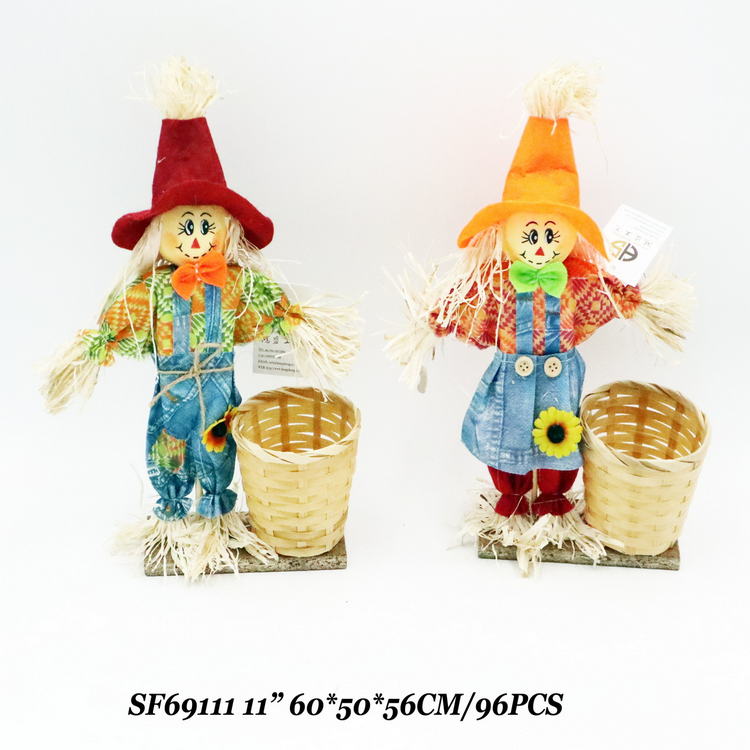 11 Inch Garden Fall Havest Scarecrow Decoration With Basket