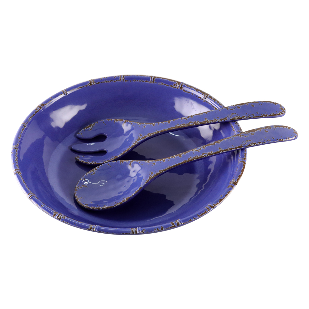 SEBEST Rustic Melamine Salad Bowl And Servers Set 13 Inch