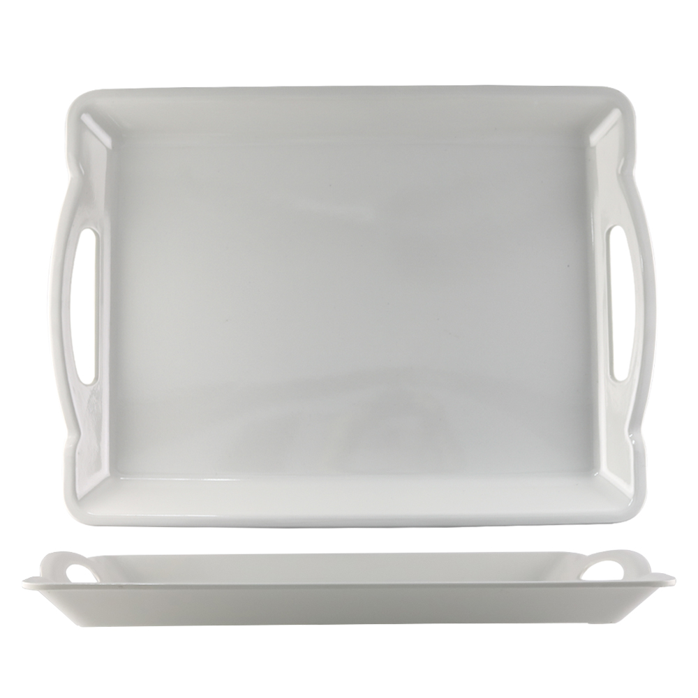 SEBEST White Melamine Serving Tray With Handle 19.5/21.5/23.5 Inch Party Restaurant Hotel Use