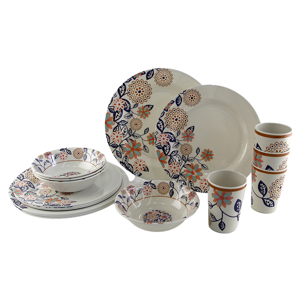SEBEST 16 Piece Melamine Dinnerware Set Wholesale Flower Pattern Design