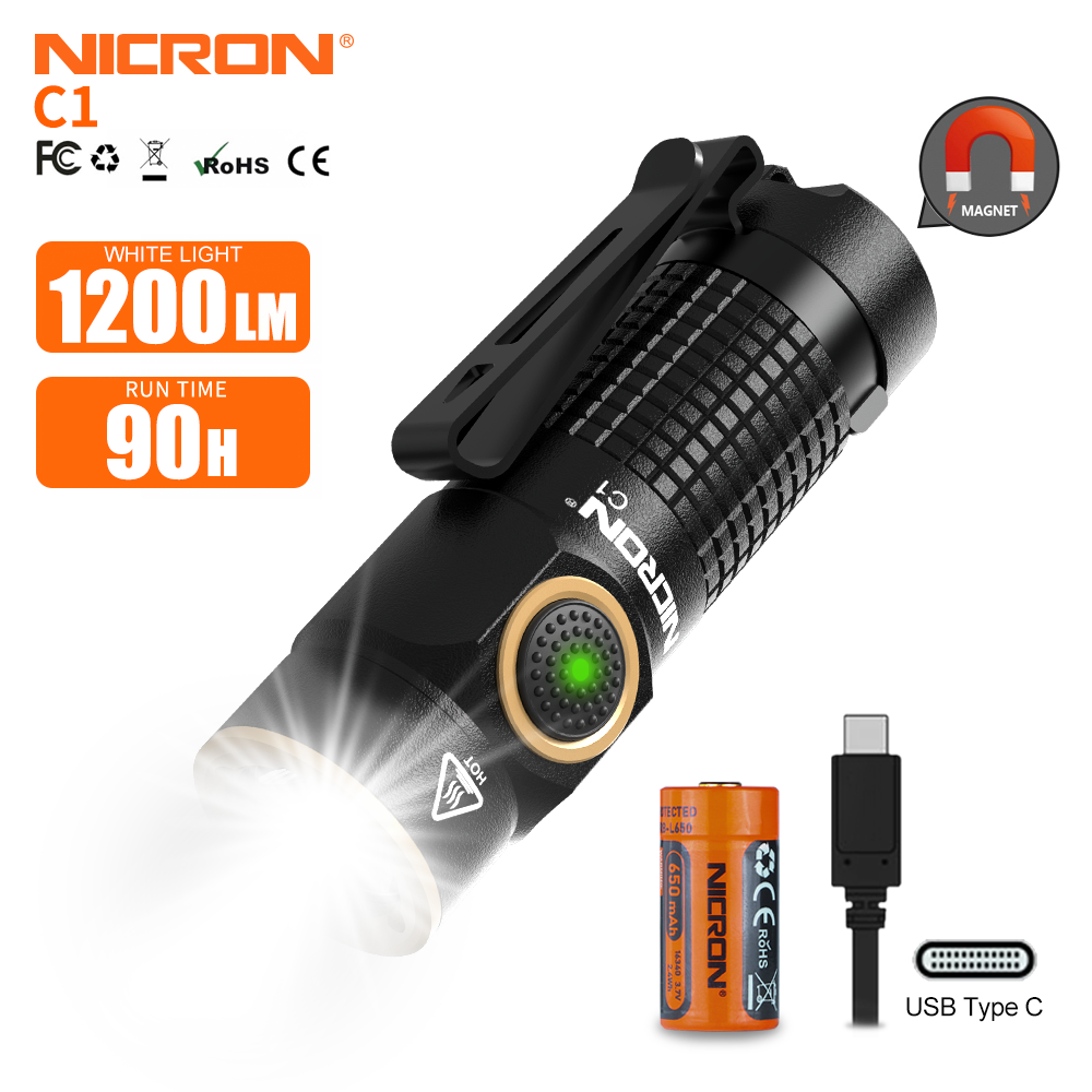 NICRON C1 EDC Rechargeable Pocket Flashlight