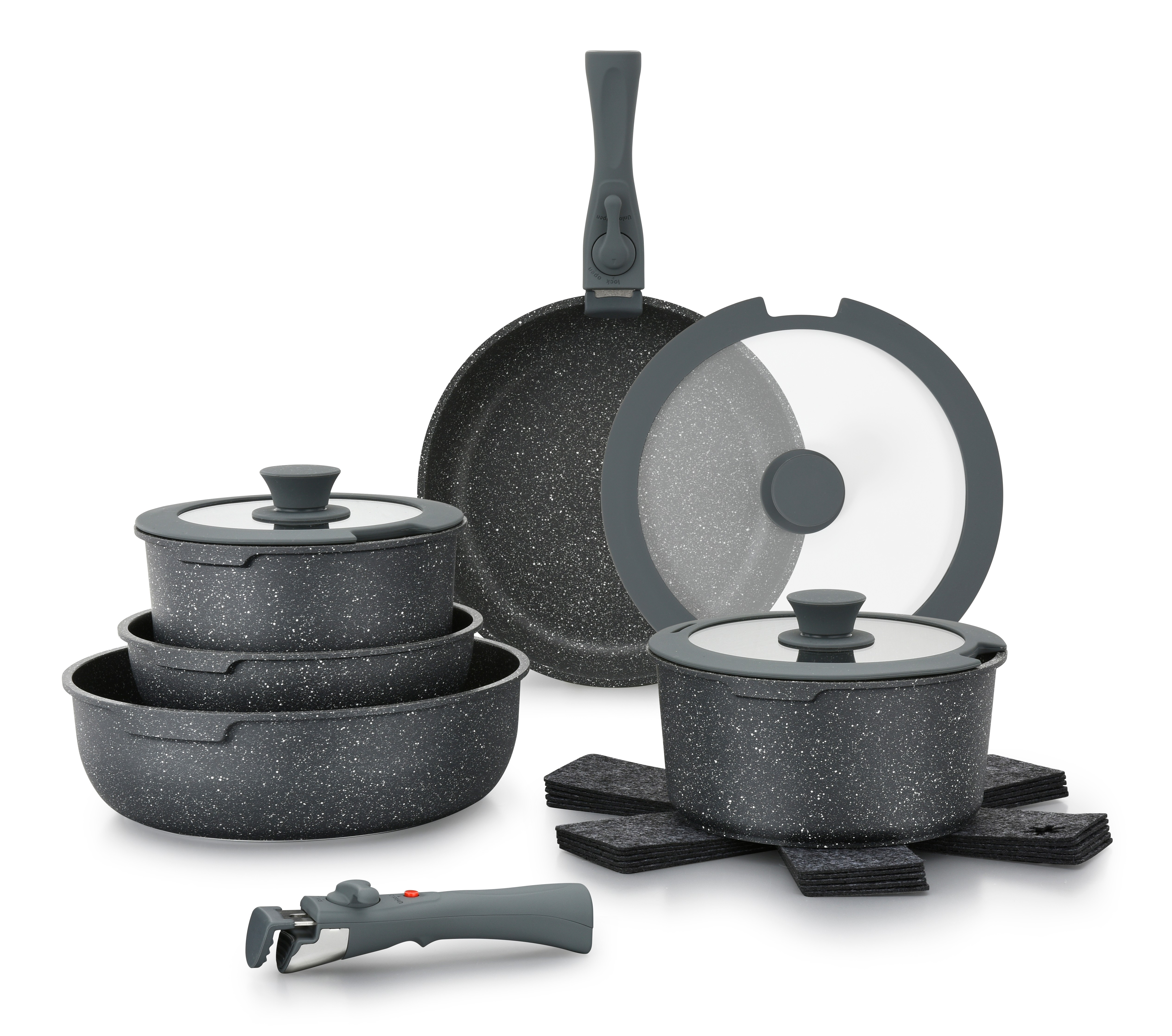 15pcs Cookware Set Dark Gray