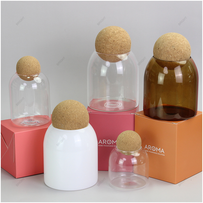 High borosilicate glass candle holder 4oz 8oz 16oz Amber Empty Glass Candle Jar with Wood Ball Lid