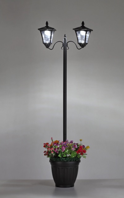 Dual Head Solar Lamp Post Light with Planter
