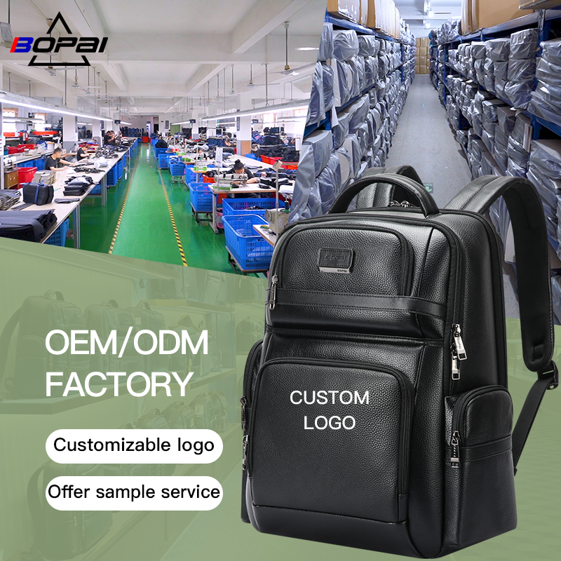 BOPAI luxury custom large capacity laptop office travel leather usb backpack men