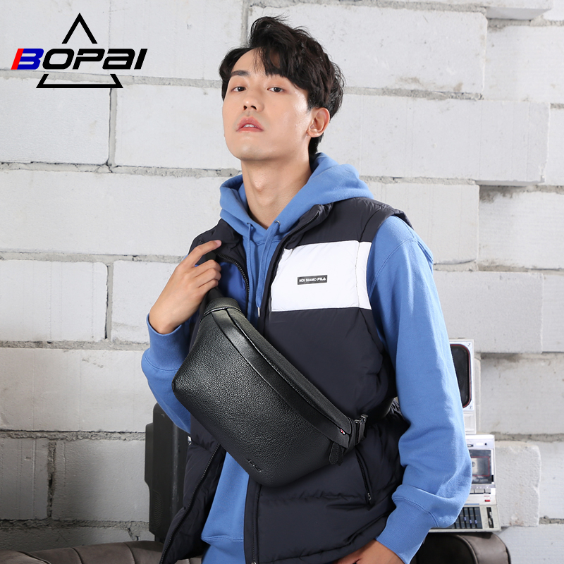 BOPAI custom crossbody full grain light fashion trendy single strap genuine leather shoulder bag men