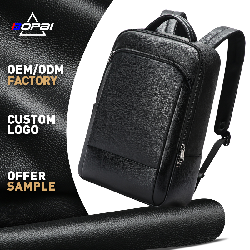 BOPAI high end modern wholesale business custom 15.6 inch laptop office genuine leather backpack men