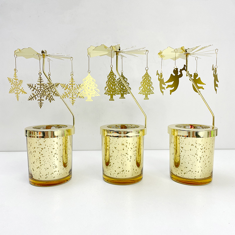 Custom metal carousel rotating candle holder Aromatherapy candle set gift box