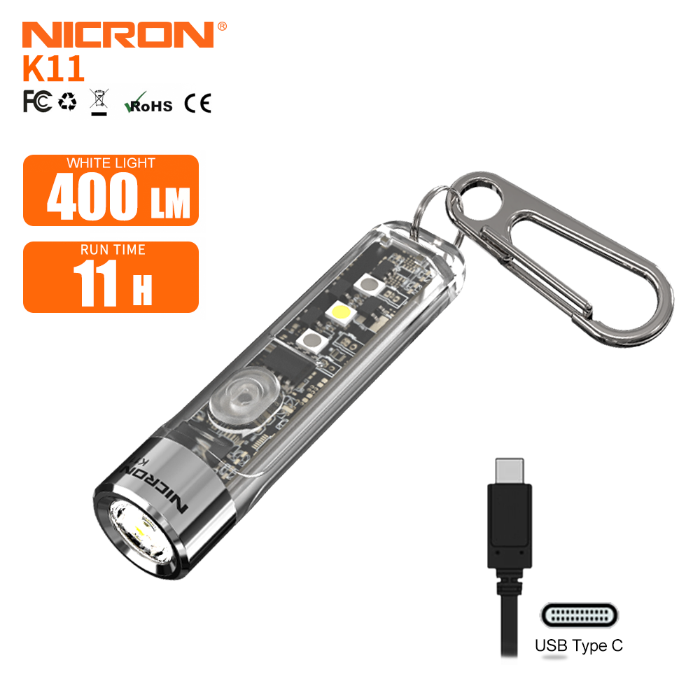 NICRON K11 Rechargeable EDC Keychain flashlight with white/red/UV light