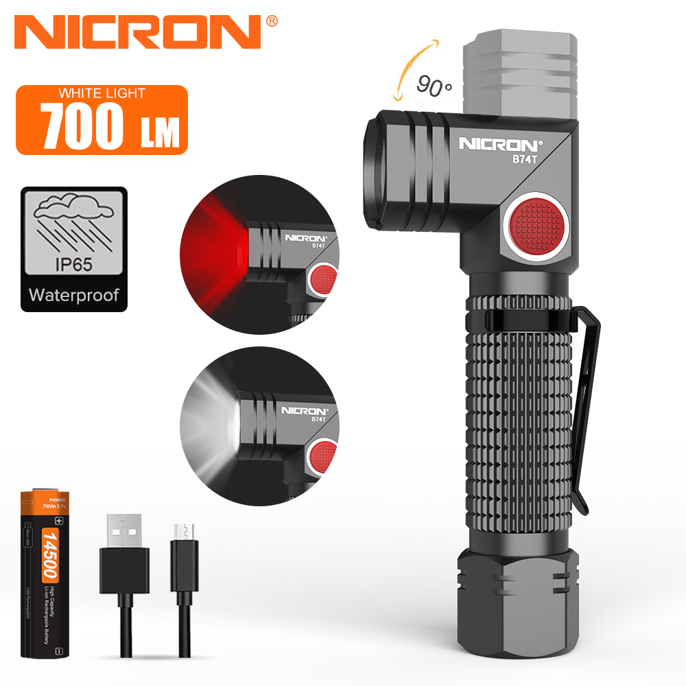 NICRON B74T Dual fuel 700LM 7W super bright mini rechargeable Twist flashlight with red light