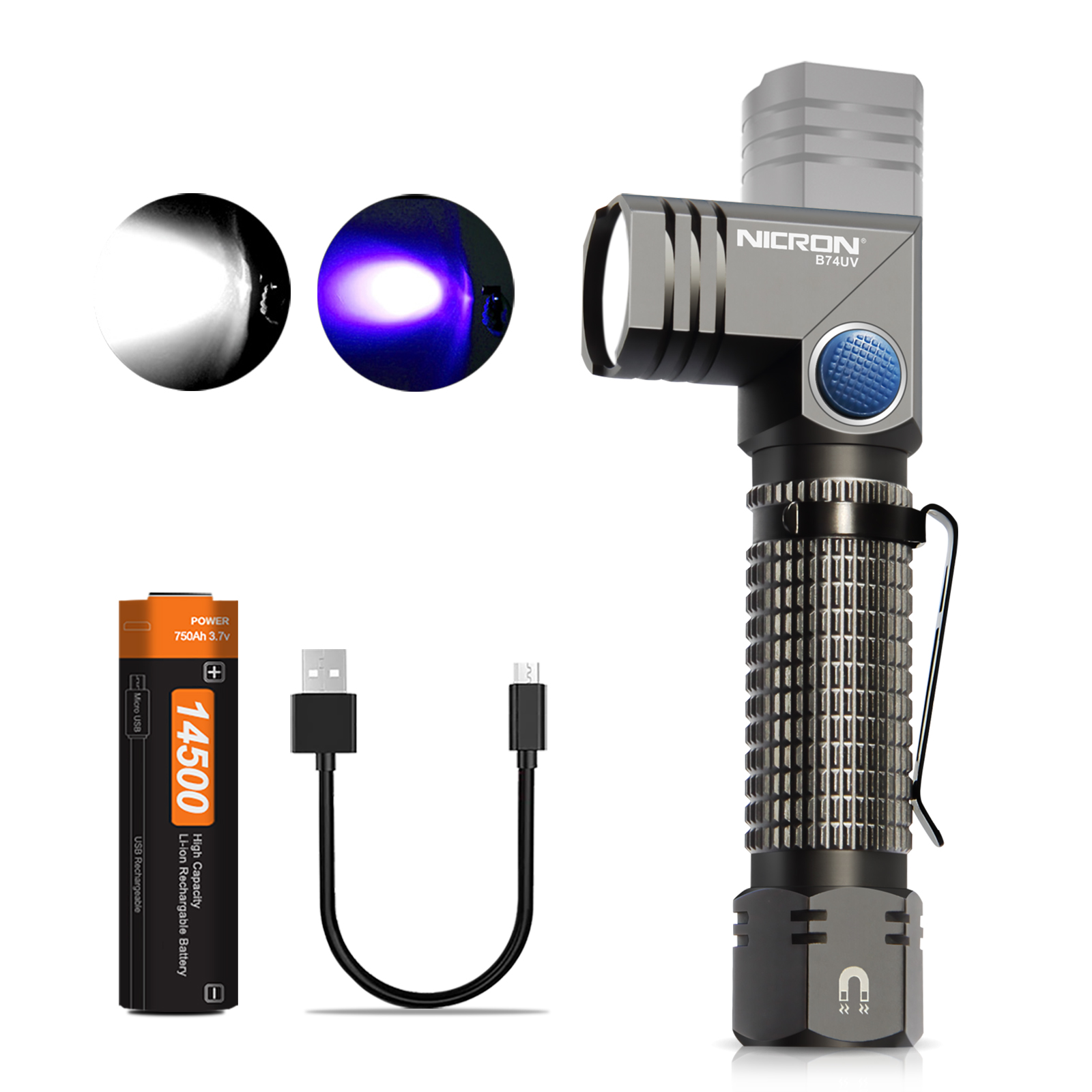 NICRON B74uv Dual fuel 700LM 7W super bright mini rechargeable Twist uv flashlight