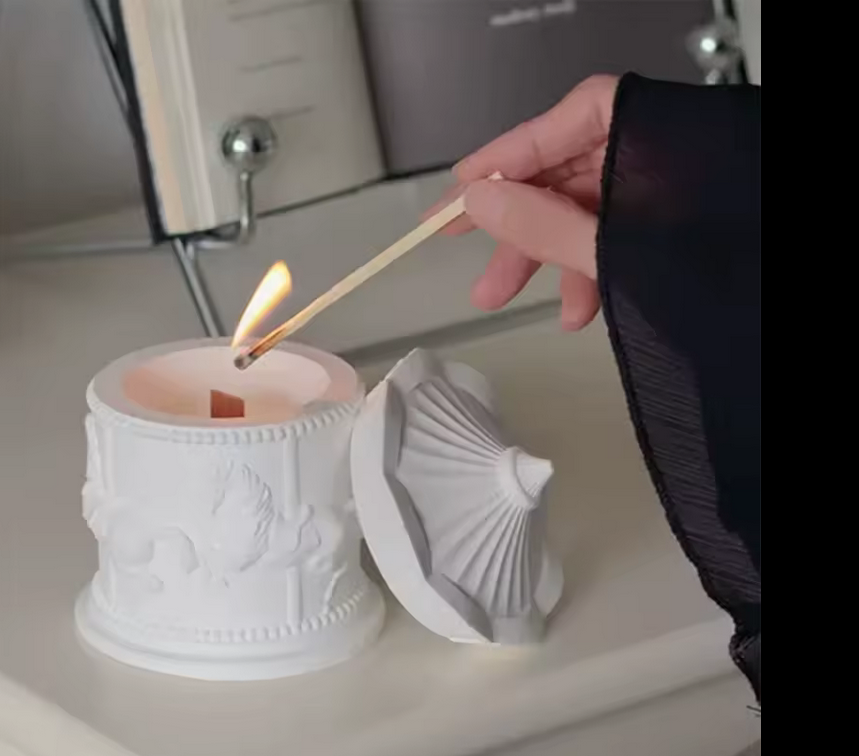 Design Carousel Gypsum Cup Natural Soy Wax Aromatherapy Candle For Household Bedroom Sleep Hand Gift