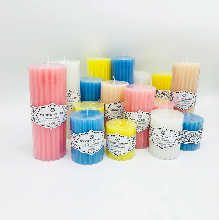 Unscented Colorful Modern Ribbed Pillar Paraffin Wax Candle For Home Decor Wedding Bedroom Christmas