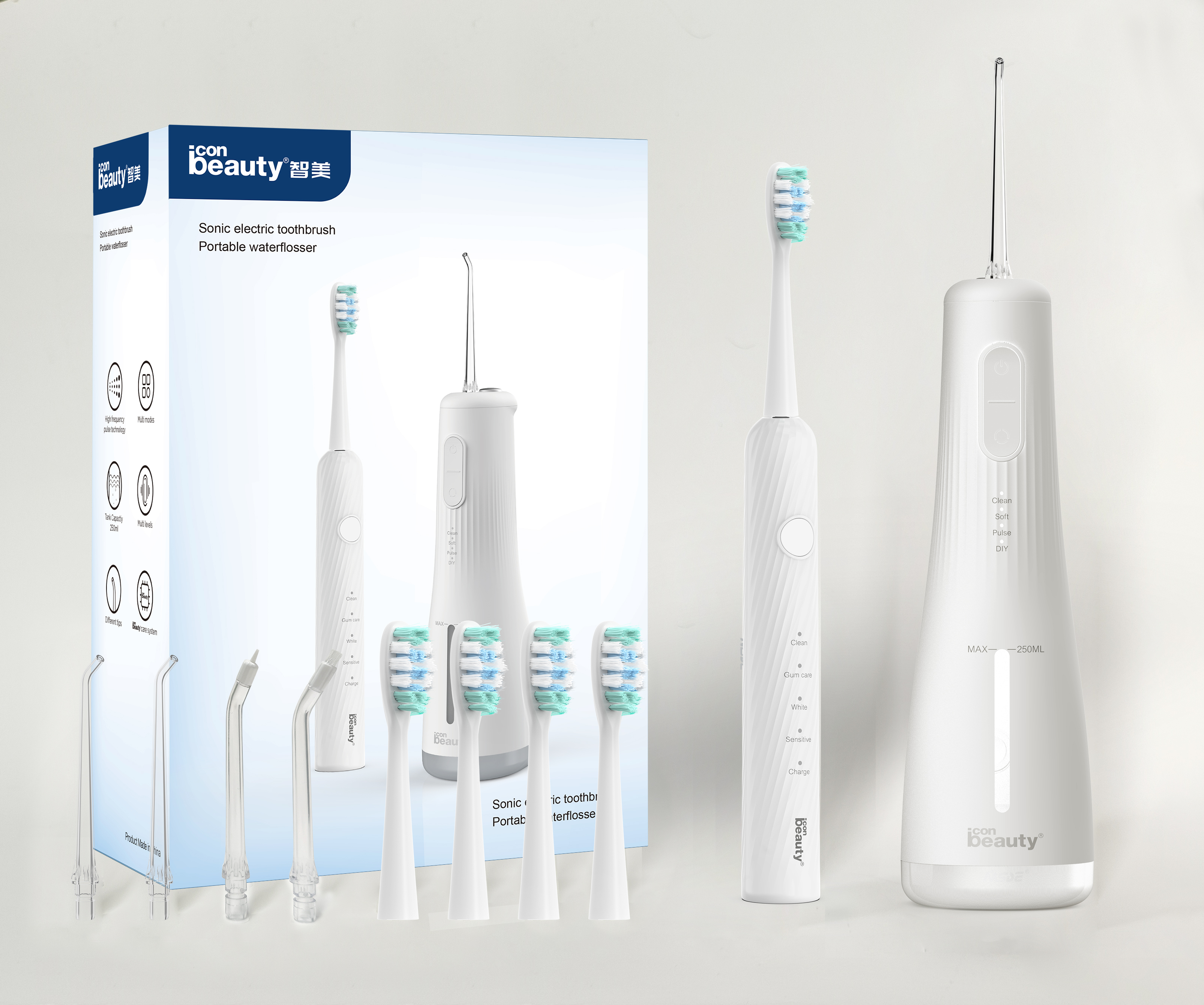 Iconbeauty Portable Water Flosser & Sonic Electric Toothbrush Combo
