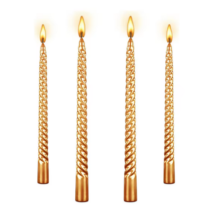 Wholesale 4 pieces Unscented 10 I Metallic Gold Long Spiral Taper Candles For Holidays Church Candle