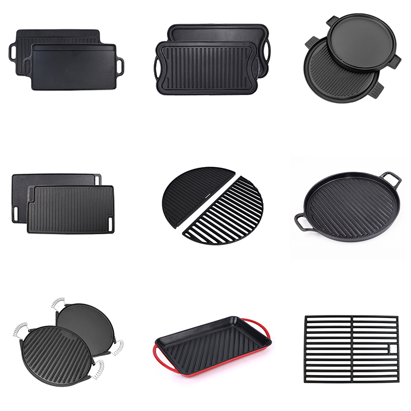 Factory Supply BBQ Cookware Camping Cooking Grate Preseasoned Cast Iron Grill Griddle For Barbecue