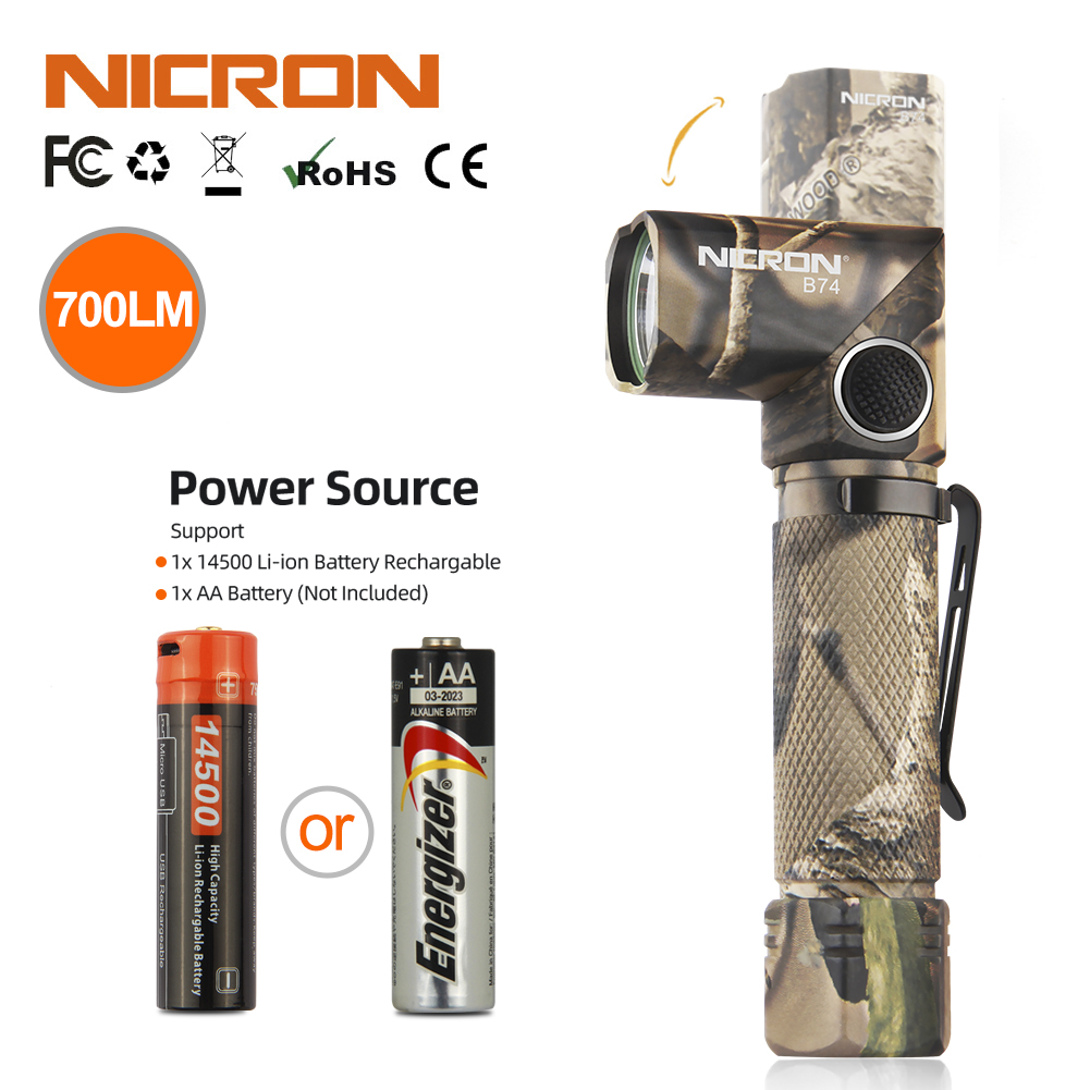 NICRON B74camo Dual fuel 700LM 7W super bright mini rechargeable Twist flashlight