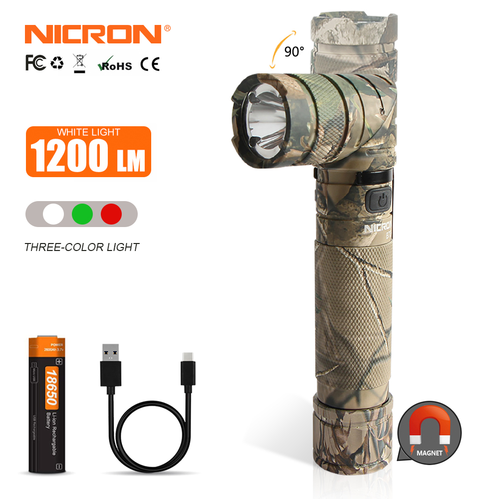 NICRON B70Plus Rechargeable Twist flashlight with extra red and green light