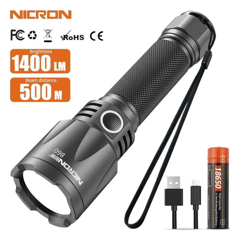 NICRON B60 Rechargeable high Performance flashlight