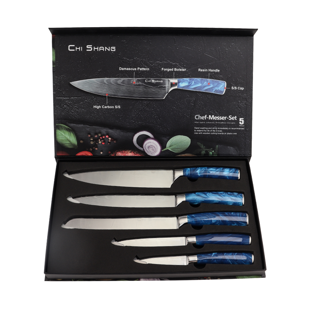 Hip-home 5pcs damascus pattern chef knives set professional kitchen knife