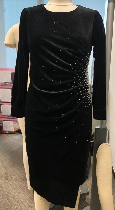 Pearl Embellished Velvet Dress