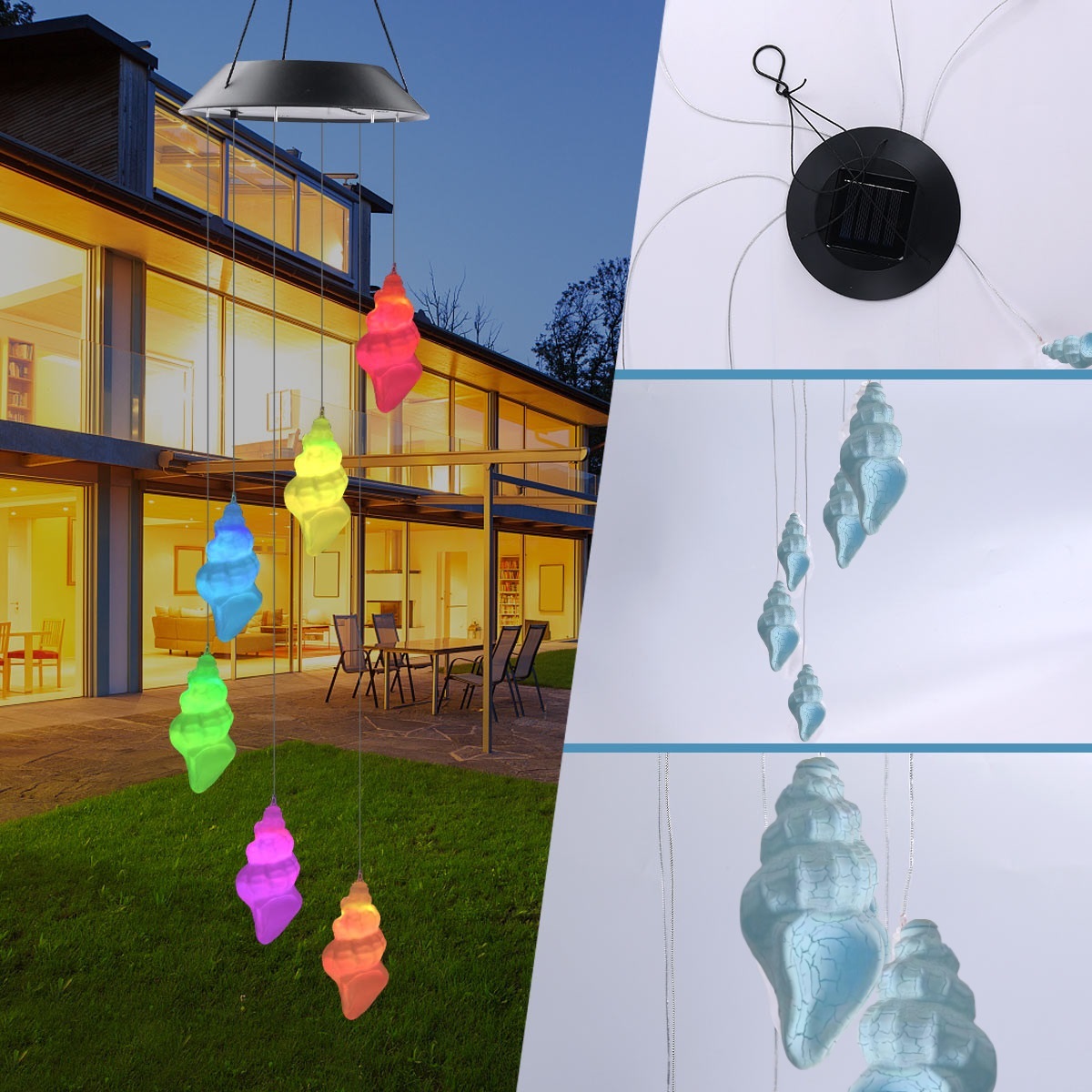 GANGES SA solar wind chime lights, solar courtyard garden conch wind chime lights