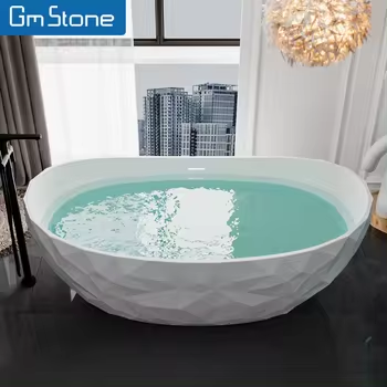 GM Hot selling Luxury Oval Freestanding Bathtub Modern Design White Solid Surface Soaking Bathtub