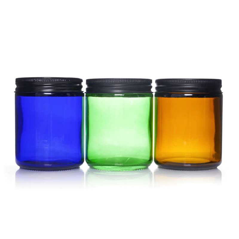 Empty Jar Candle Glass Jar Scented Amber/Blue/Green Glass Candles 250ml with Lids