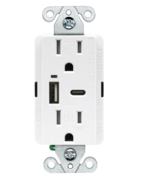 High Speed USB Wall Outlet Type A & Type-C USB In-Wall Charger For Smartphones And Tablets,