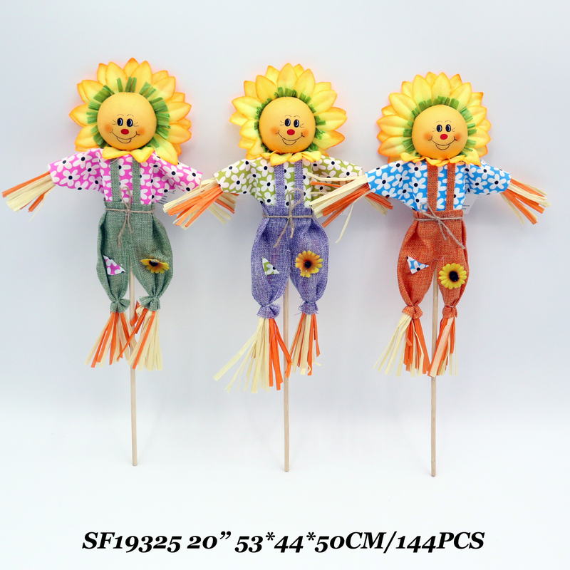 20 Inch Garden Sunflower Scarecrow Decoration Piack 3 Assts.
