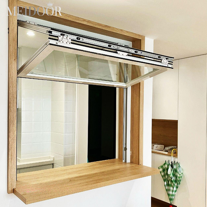 Top opening frameless aluminium bi fold fold up window vertical glass windows folding windows