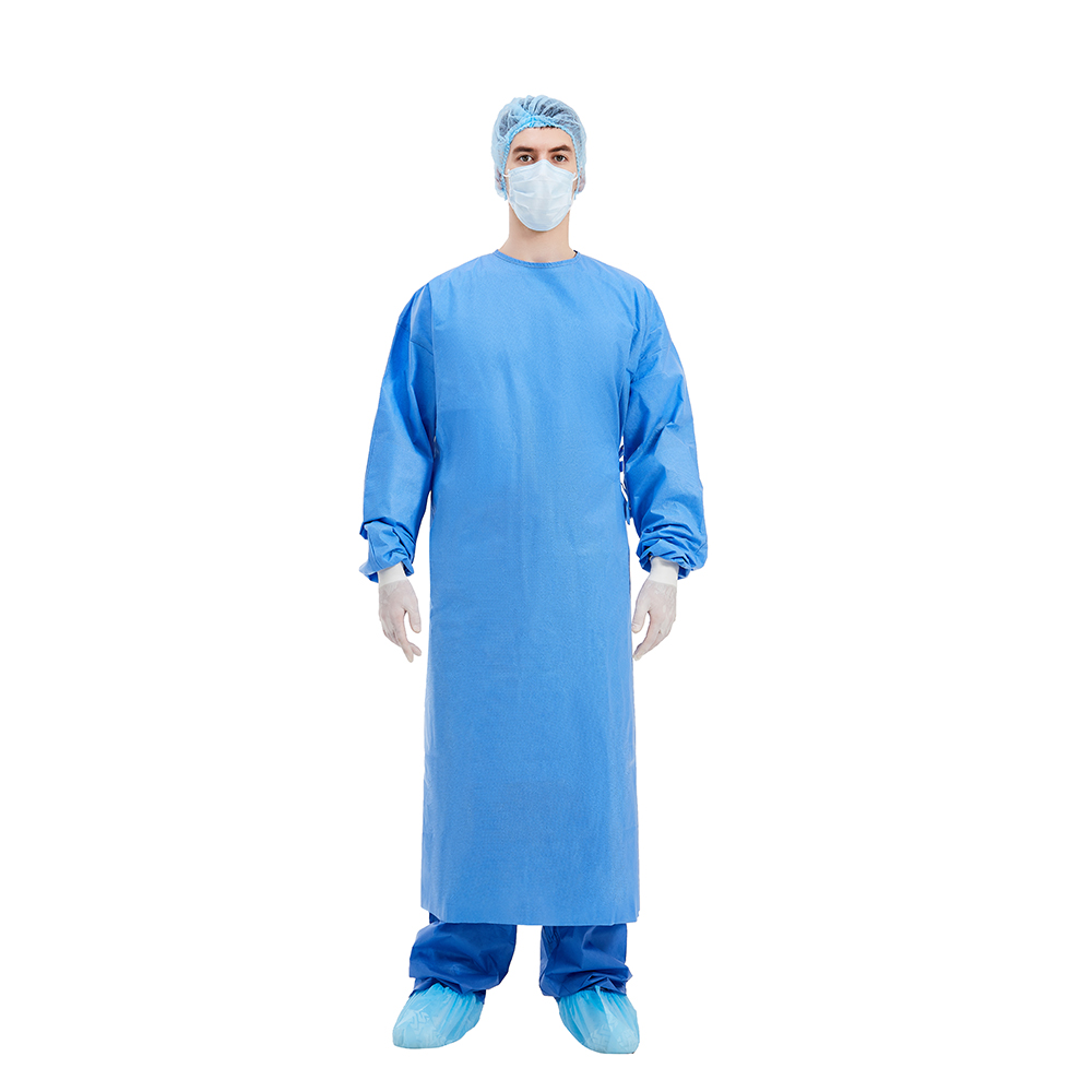 Haixin Health FDA CE EN13795 Disposable Blue SMS Surgical Gown Nonwoven Sergeon Gown