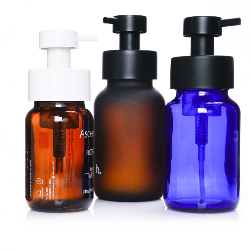 200ml 250ml Amber Black Frost Glass Foaming Bottle with Stainless Steel Cap Soap Dispenser Pump