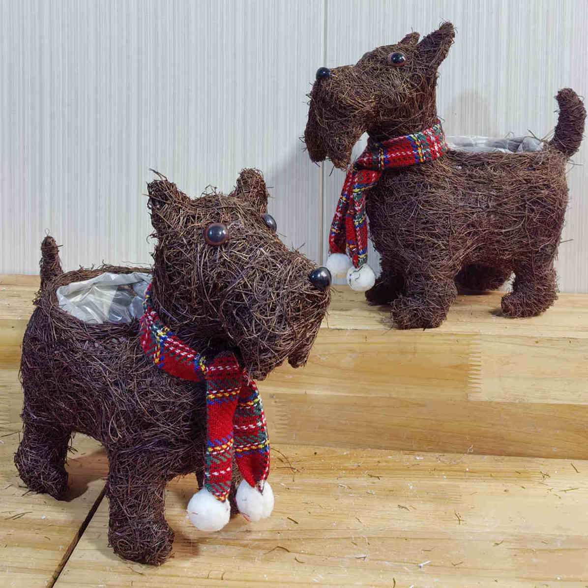 L36cm Handmade Woven Rattan Planter Pot, Dog Shape Flower Plant Home Decoration Planters