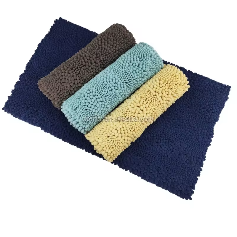 100% polyester shaggy chenille household super absorbent non-slip bath mat cleaning washable rugs