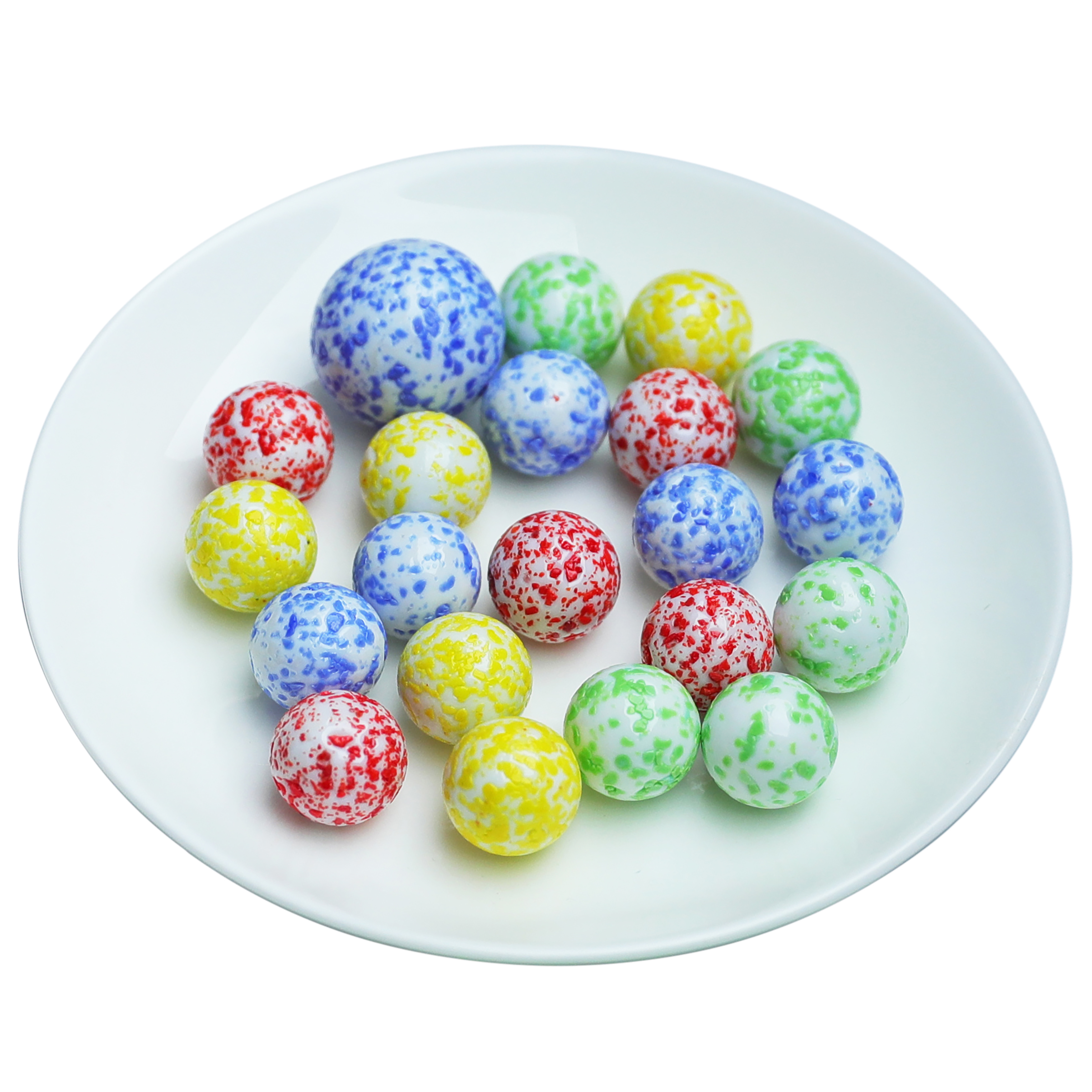 Opaque white multicolor point hot sale warehouse 14mm,16mm 25mm glass marble