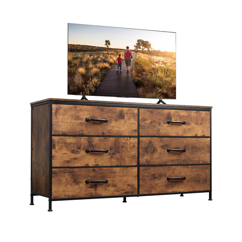 6 Drawer Wide Fabric Dresser Nightstand Set Chest of Drawers Storage Organizer Unit with Fabric Bins