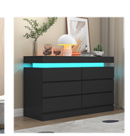 LED Light 6 Drawer Dresser Modern Chest of Drawers for Closet with Power Outlet
