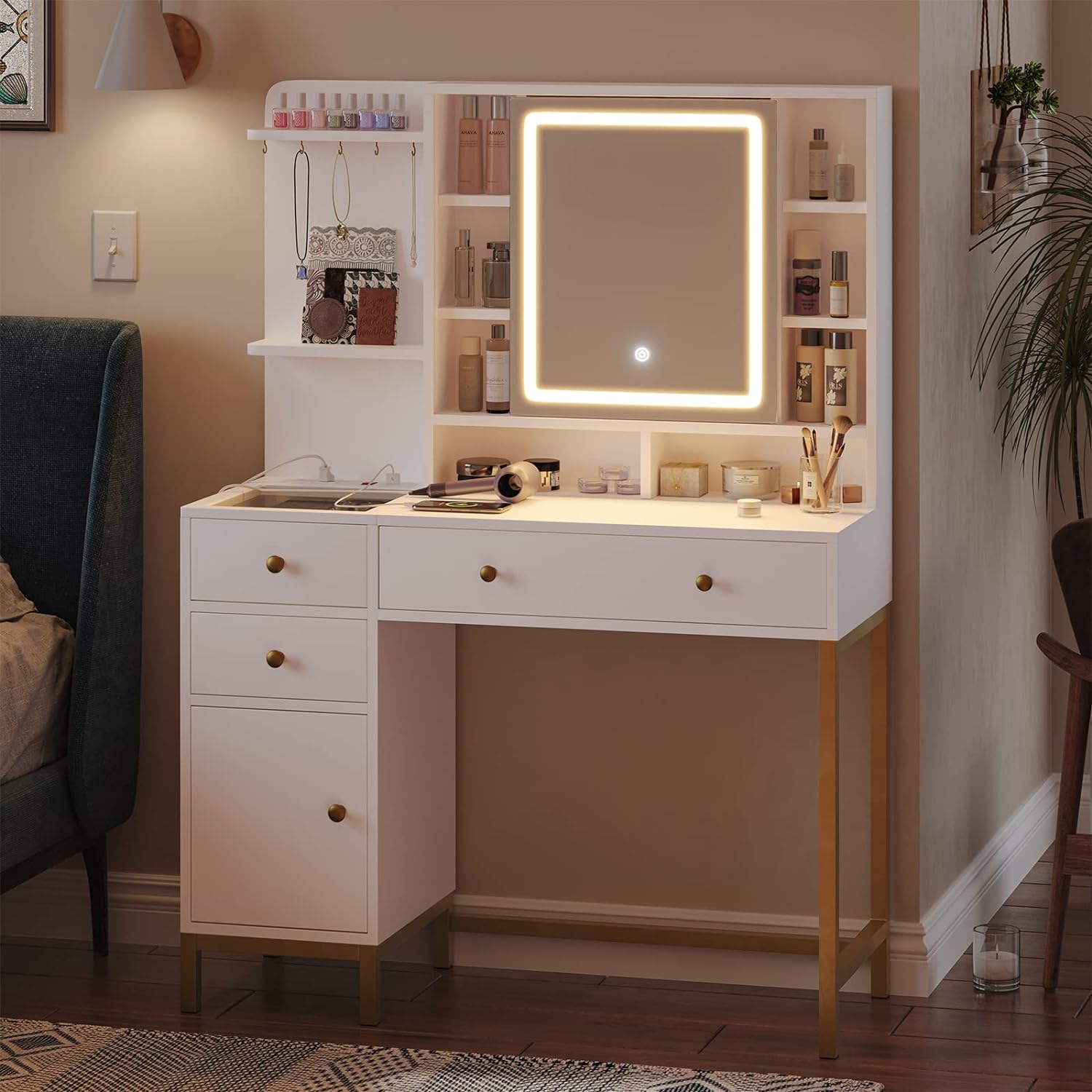 Wholesale Bedroom Furniture Dressing Table Vanity Desk Set Dresser With Lighted Mirror With Usb Port
